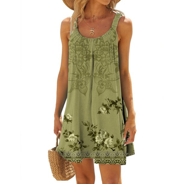 WILLBEST Vestido Largo Informal De Verano Para Mujer, Estilo Vintage Con Estampado De Flores, Plisado, Sin Mangas, Con Tirantes Para Playa Y Vacaciones