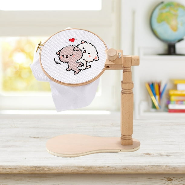Wooden Embroidery Lap Frame Round Adjustable Cross Stitch Rack Desktop