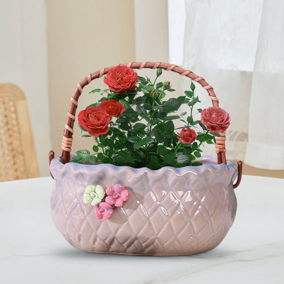 Gallickan Planter, 6 Inch Flower Plants Pot with Handle for Indoor Outdoor Plants, Handheld Basket Planter Decorative Planter, C