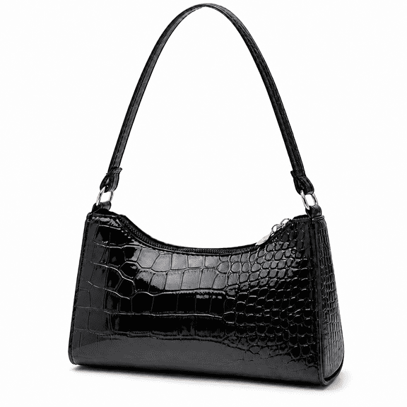 Women's PU Croc-Embossed Shoulder Bag Handbag, Black