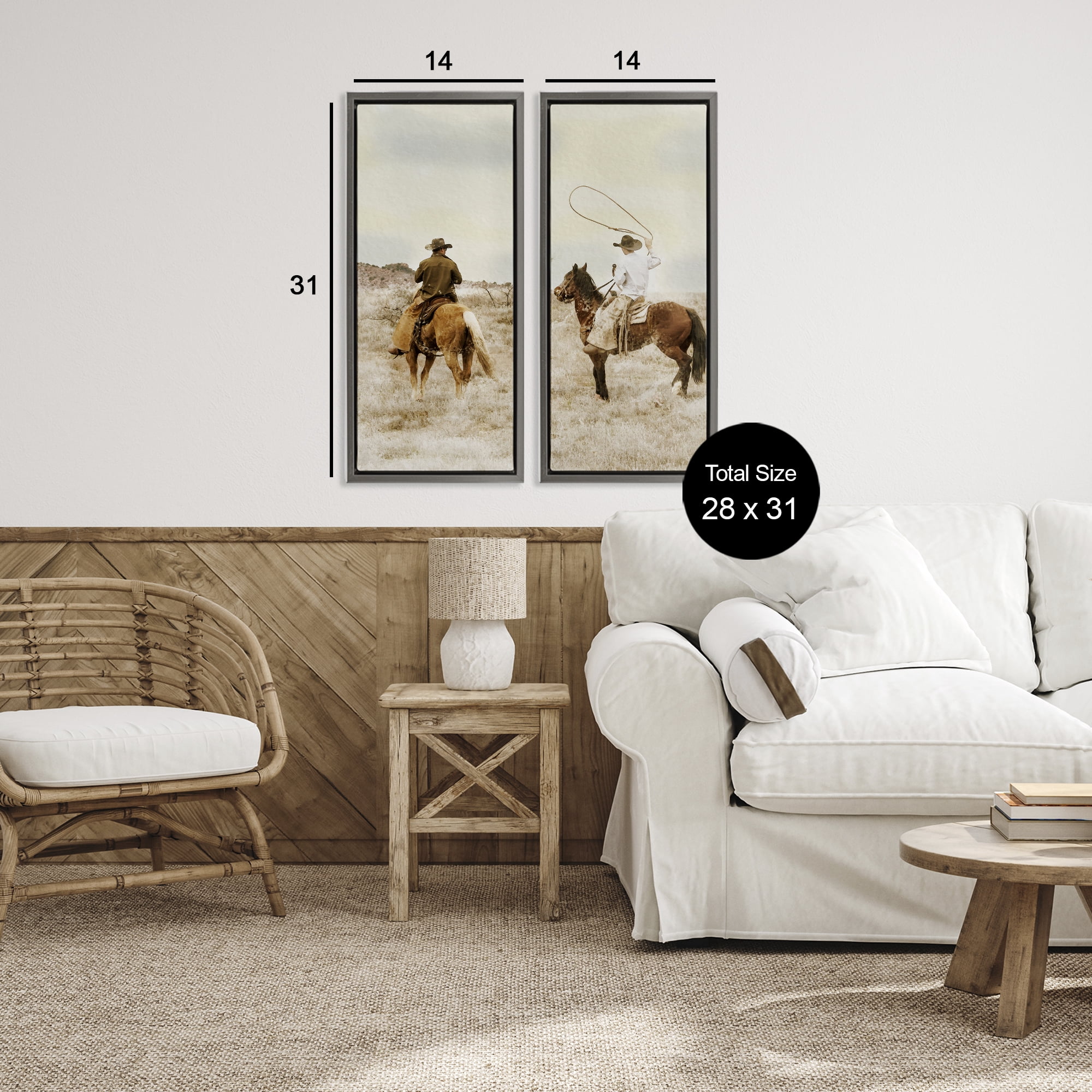 Stupell Industries Wrangling Cowboy Duo 2 Piece Gray Framed Floater Canvas Set, design by Marcus Prime
