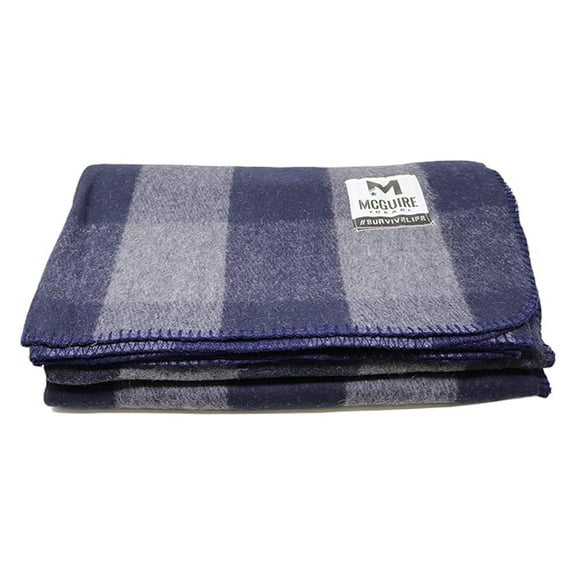 Warm Wool Bunkhouse Plaid Blanket for Camping, Home, Survival, or First Aid, 64" x 90" (Gray/Navy)