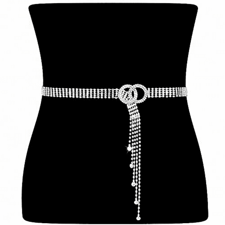 Women Rhinestone Belt Silver Shiny Diamond Fashion Crystal Ladies Double  O-Ring Waist Belt for Jeans Dresses By AVEKI, 1-Silver, 47 Inches 
