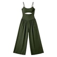 thumbnail image 6 of Jumpsuits for Women Sleeveless Cut-Out Waist U-Neck Spaghetti Strap Backless Tie-Back Ruched High Waist Summer Romper 2XL, 6 of 6