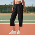 thumbnail image 3 of WQQZJJ Plus Size Women's Capri Pants, Solid Color Casual Straight Leg Pants, Drawstring Elastic Waist Comfortable Outdoor Workout 7/10 Pants, 3 of 7