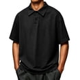 thumbnail image 2 of SeCaotees Oversized Short Sleeve Polo Shirts for Men Turn‑Down Collar Button Placket Relaxed Fit Lightweight Knit Streetwear Tops Black,L, 2 of 9