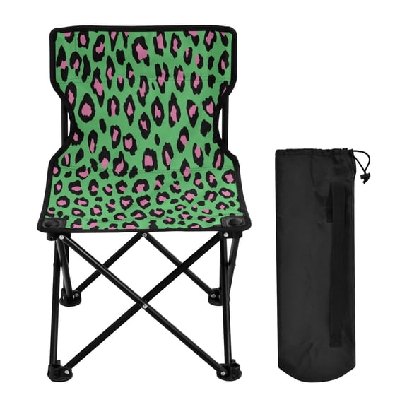 Folding Chair Camping Chair For Camping Picnicking Outdoor Beach and Travel Powder Green Retro Leopard Print
