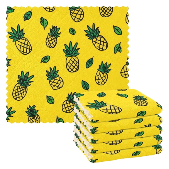 6 Pieces of Kitchen Towels 11x11Inch Kitchen Dish Cloths Kitchen Dish Towels Reuseable Cleaning Cloths Yellow Pineapple Seamless