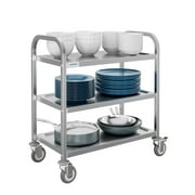 WhizMax 29.4" L x 15.7" W [430 Stainless Steel][Heavy Duty] Utility Cart, 3 Shelves Service Carts with Wheels for Kitchen Hotel Restaurant Office