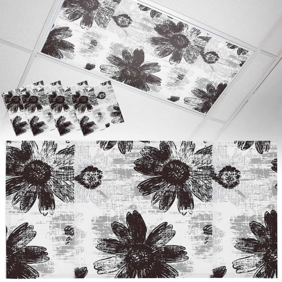 4 Pack Black Floral Fluorescent Light Covers for Ceiling Lights Vintage Flowers Magnetic Ceiling Light Covers Overhead Light Filters for Office Classroom Home