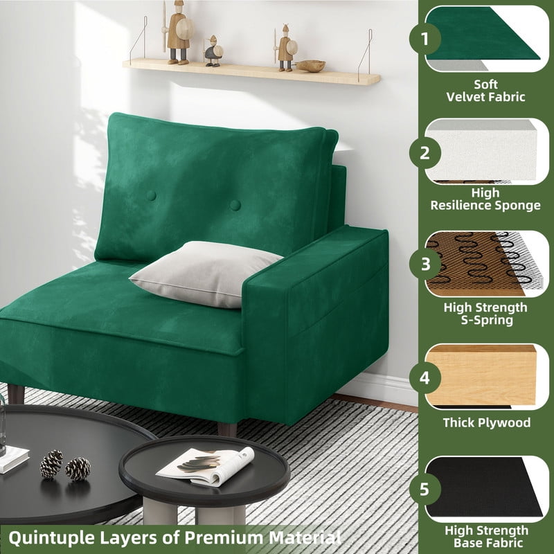 Uforic Small Modern Loveseat Couch Sofa , Modular Sectional Convertible Sofa with Ottoman, Velvet Fabric Flexible Combination Corner Couch for Living Room, Apartment, Green