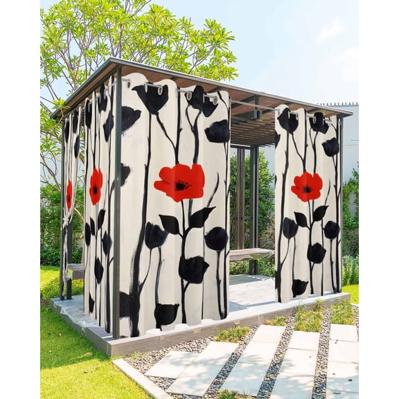 nqOlkjepod Outdoor Curtains for Patio Waterproof, Red Flowers Outdoor Privacy Panels Grommet, Spring Botanical Flowers Branch Farmhouse Blackout Outside Curtains for Porch/Cabana 54"x108", 2 Panels