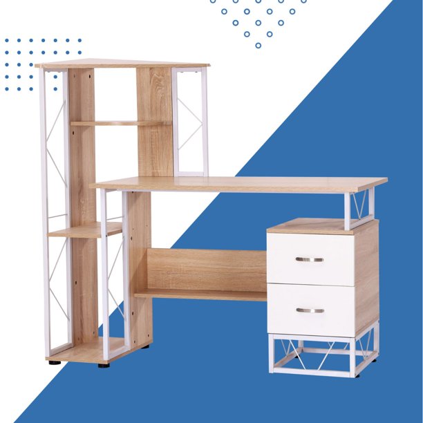 52” MultiLevel Computer Workstation Office Desk White/Oak