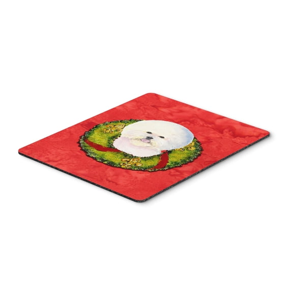"Bichon Frise Cristmas Wreath Mouse Pad Hot Pad or Trivet"