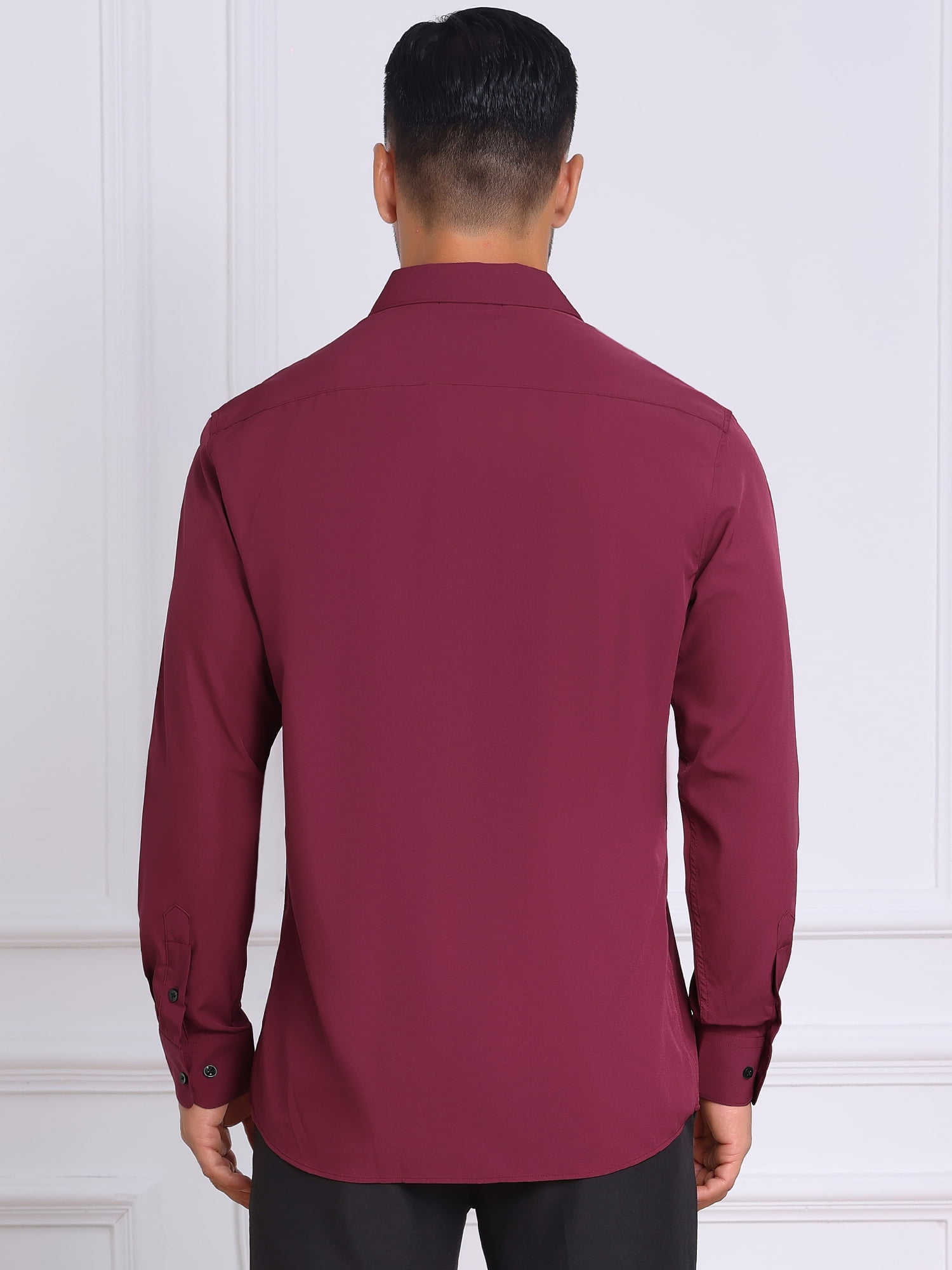 DARING DIVA Men's Solid Color Button Down Long Sleeves Stretch Shirts L Burgundy