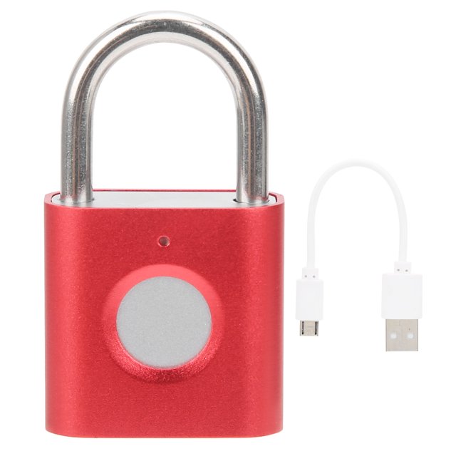 Candado de alta seguridad con huella dactilar, color rojo, con carga USB y modo de espera ultralargo para taquillas de gimnasios y fitness