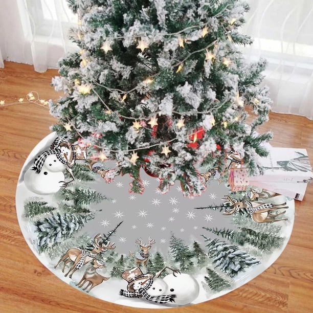 Xihbxyly Dias de Estreno Falda de Navidad de 48 Pulgadas, Árboles de Navidad, Copos de Nieve, Decoración Navideña Suave, Falda de Árbol de Navidad de Copos de Nieve a Cuadros, Acebo
