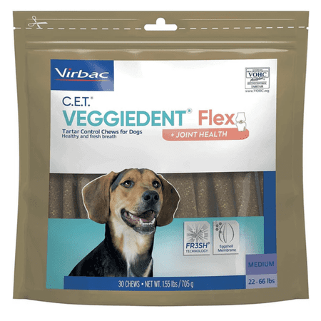 Virbac C.E.T. VeggieDent Flex + Joint Health for Medium Dogs 22-66 lbs, 30 chews