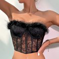 thumbnail image 2 of YYDGH Women Feather Trim Corset Bandeau Tube Crop Tops Bustier Lace Sheer Mesh Sleeveless Tank Bra Black M, 2 of 7