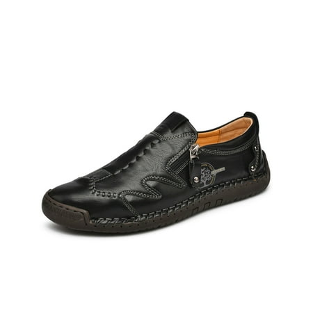 

UKAP Men Loafers Slip On Flats Leather Casual Shoes Hand Stitching Dress Shoe Mens Business Non-slip Black 6.5