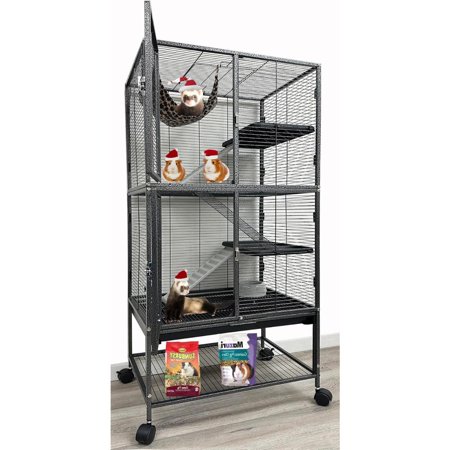 Large Two Full Story 4-Tiers Tight 1/2-Inch Bar Spacing Large Front Doors for Feisty Ferret Hammock Chinchilla Rat Mouse Hamster Gerbil Small Animals Critters Rolling Cage