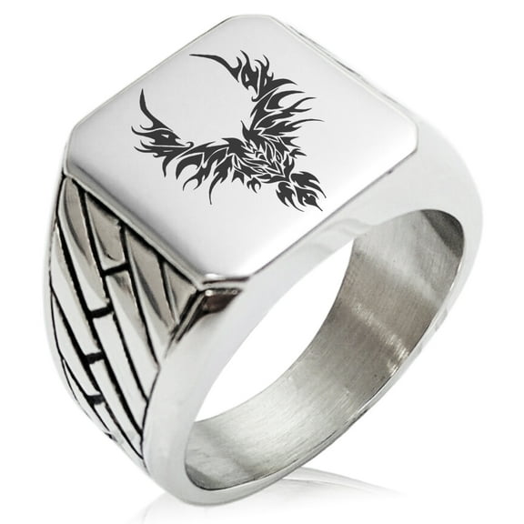 Tioneer Stainless Steel Rising Phoenix Blaze Geometric Pattern Biker Style Polished Ring