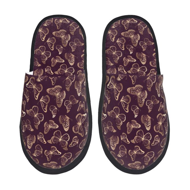 Fotbe Beautiful Purple Butterflies Pantuflas Peludas para Mujer con Estampado, Zapatillas de Peluche, Zapatos de Invierno para Casa, Uso Interior y Exterior-Large