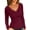 Wine Red, variant on Womens Long Sleeve Shirts V Neck Ruffle Hem Slim Fitted Ribbed Knit Trendy Tee Tight Tops