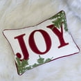 thumbnail image 3 of Throw Blankets JOY Embroidered Christmas Throw Pillow – 14x20" Velvet Lumbar Cushion in Red and White with Green Holiday Accents,Queen Size Blankets, 3 of 9