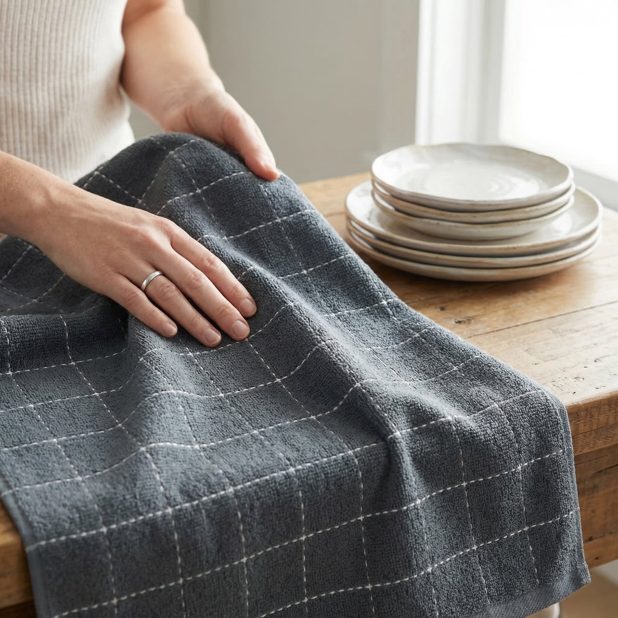 Unique Bargains 4 Pack Absorbent Cotton Reusable Dish Cloths  Dark Grey/Black 25" x 15"