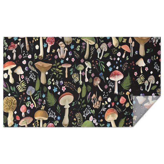 Red Mushroom Flower Black Pattern Rectangle Tablecloth 60"x102",Waterproof Polyester Rectangle Table Cloth, Wipeable Spillproof Polyester Tablecloth for Dining, Camping, Indoor and Outdoor