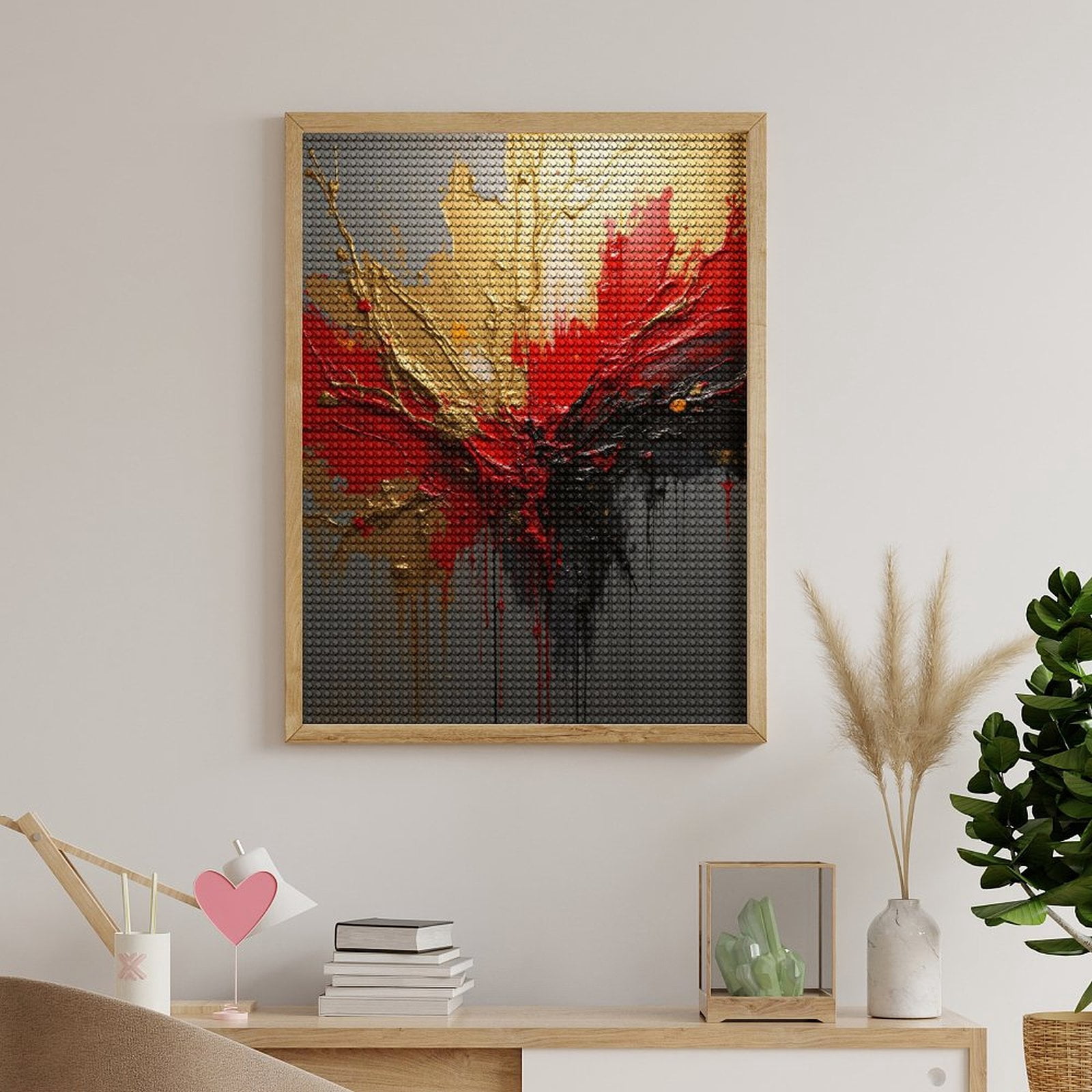 Diamond Art Kits for Adults, Abstract Red Gold Explosion Art 5D Diamond Painting Kits for Adults Beginners, DIY Full Drill Diamond Painting, Gem Art and Crafts 12x16