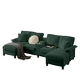 thumbnail image 5 of 120" Modular Corduroy Sectional Sofa Bed with Storage, Modern U-Shaped Design, 4-Seater, Perfect for Living Room, Apartment, or Lounge, Featuring Cup Holders for Added Convenience (Green), 5 of 11