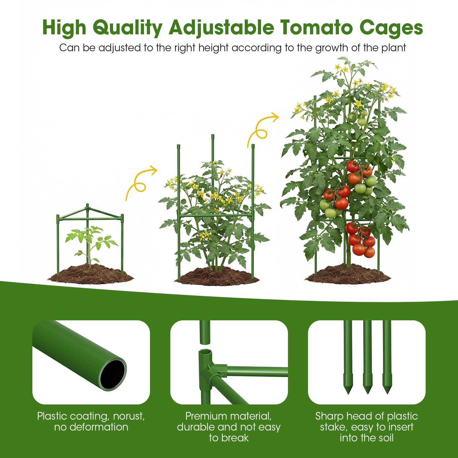 3 Pack Tomato Cage for Garden, Up to 48 Inch Tomato Trellis for Raised Garden Bed, Plant Stakes for Pots, Durable Tomato Plant Support Garden Stakes for Climbing Plants