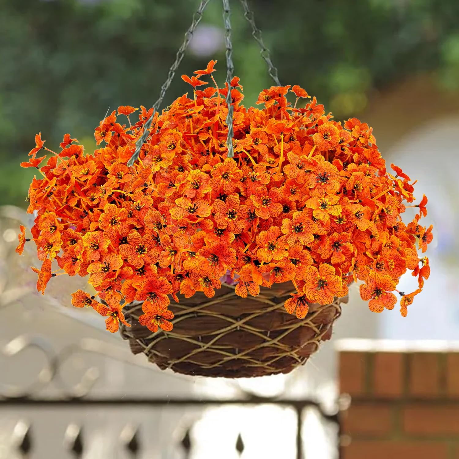 10 Bundles Artificial Fall Flowers for Outdoors UV Resistant Fake Mums Silk Faux Flower Plastic Plants for Outside Front Porch Potted Planter Baskets Home Indoor Decorations (Fall Color)