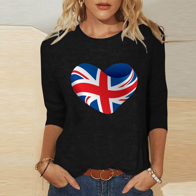 Fiudx Ofertas Flash Del Día Blusas de Manga 3/4 para Mujer, Camisa con Estampado Vintage, Informal, Manga 3/4, Cuello Redondo, Blusa Estilo Túnica Boho