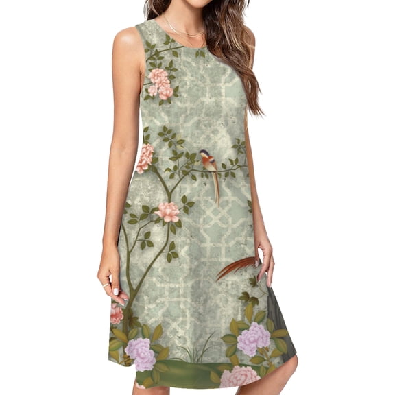 Chinese Traditional Flower Birds Dress Elegant Party Dresses Evening Dresses Women Dress Sleeveless Dress Ladies Dresses