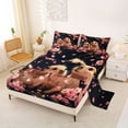 thumbnail image 2 of Erosebridal Couple Capybara Kid Bed Sheets, Cherry Blossoms King Sheets, Black Pink, 4pcs, 2 of 5