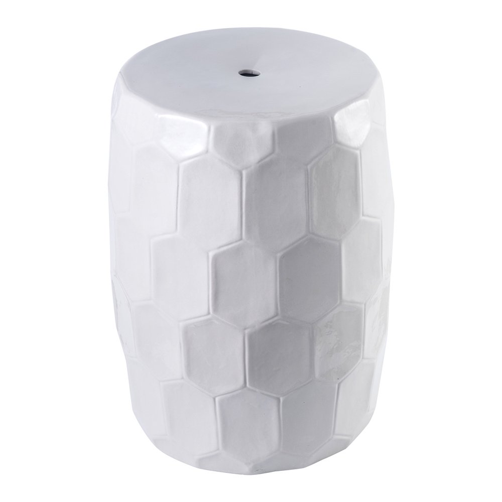 Ceramic Garden Stool Indoor/Outdoor Patio Stool, White