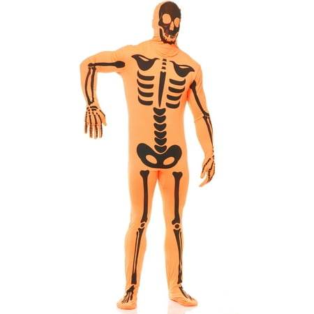 Adult Men's Orange Black Halloween Skeleton Bodysuit Costume