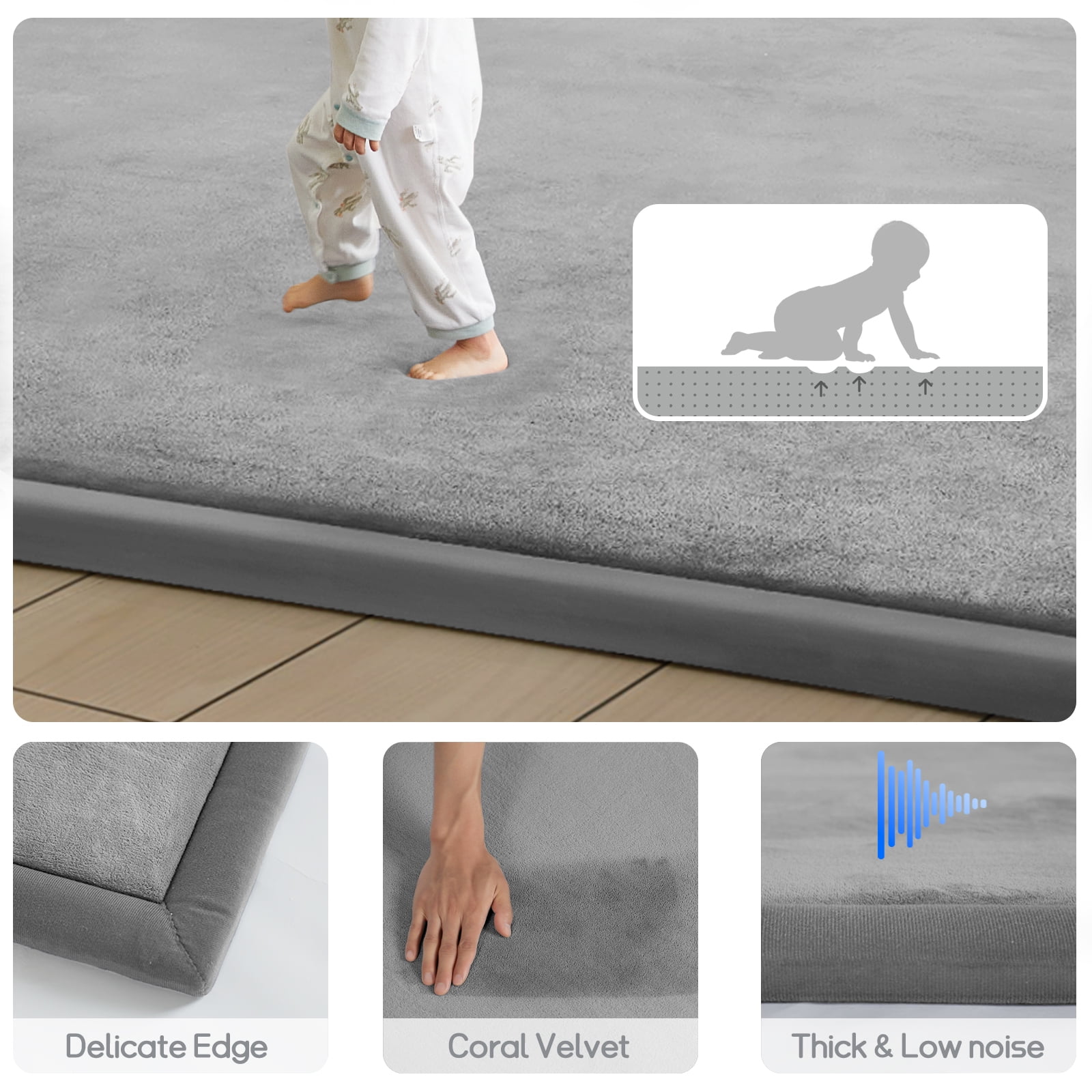 Teler Baby Play Mat, 59"x79" Memory Foam Area Rug – 1.2" Thick Playpen Mat for Toddlers and Children, Yoga Mat, Exercise Pad Mat, Carpet (Grey)