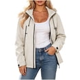 thumbnail image 2 of thefmos Women Plus Size Fall Winter Long Sleeve Zip Up Hoodie Jackets Collared Warm Solid Casual Outwear Coats with Pockets Fashion Coat, Beige M, 2 of 6
