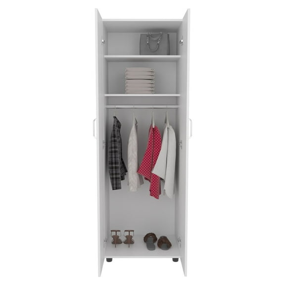 Nmkwnr Wood Armoire with Inner Shelves and Hanging Rod, 2 Doors Storage Cabinet for Living Room, Bedroom, White