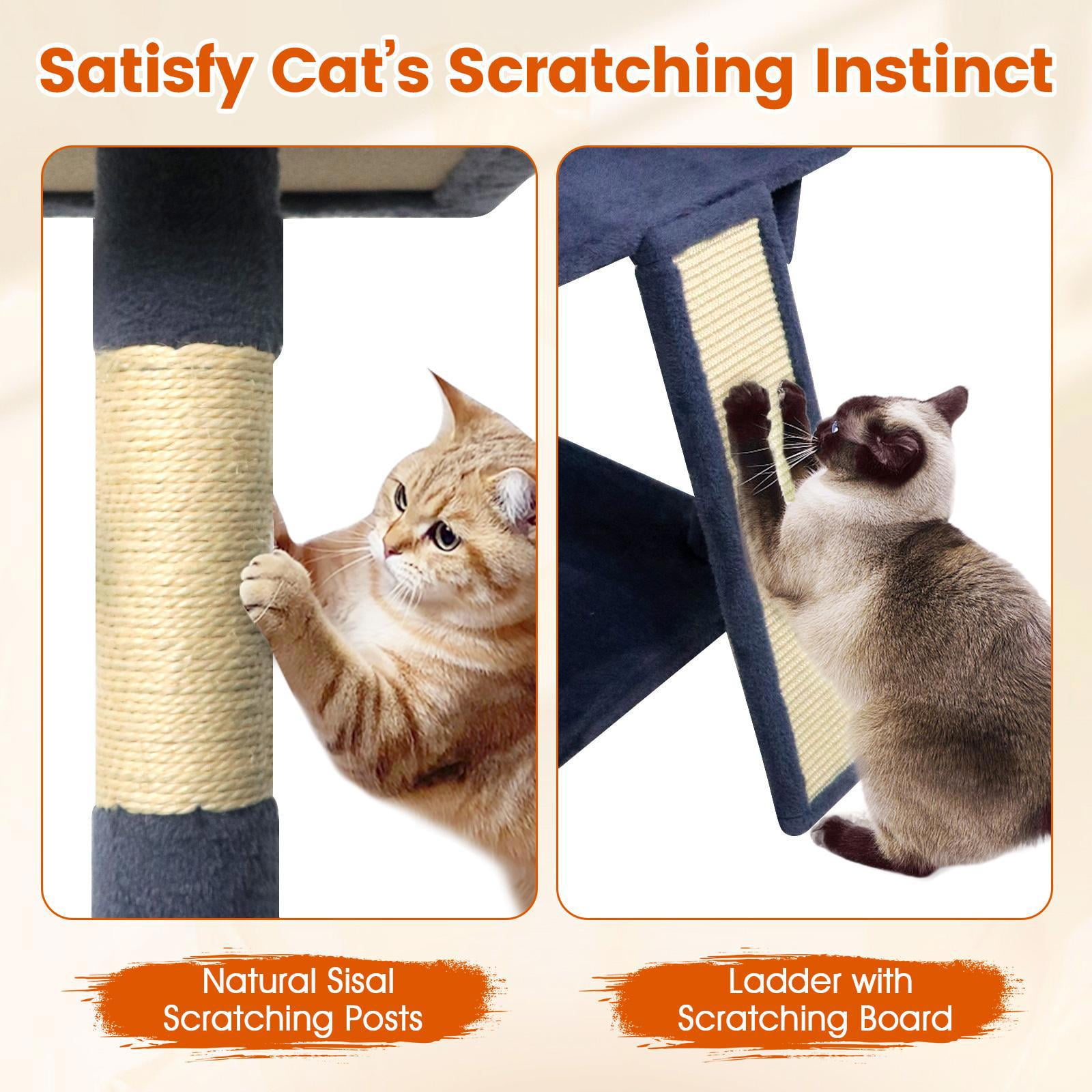 YYAo 65 Inch Tall Multi-level Cat Tower with 3 Upholstered Perch and 2 Cat Condos, Cat Tree for Indoor Cats, Cat Tree for Indoor Cats, Dark Gray