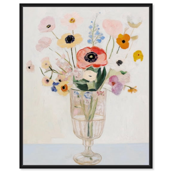Gentle Bouquet Canvas Modern Flower Vase by Art Remedy, Black Frame, 16 x 20