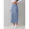 thumbnail image 5 of Light Wash-2 Denim Midi Skirt With Front Button Closure And High Side Slit, 5 of 30
