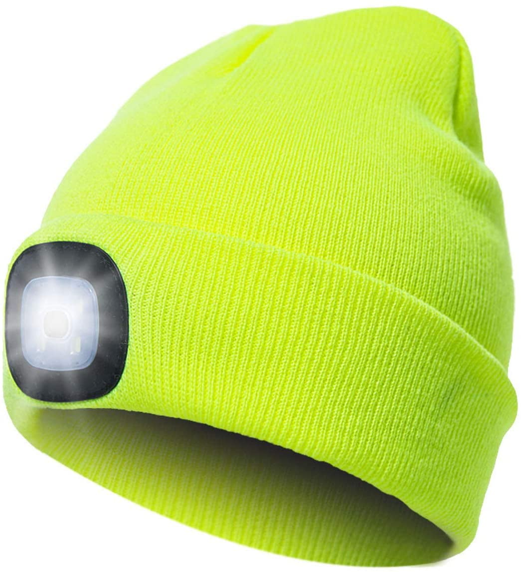LED Lighted Beanie with Light USB Rechargeable Energy Class A+++ Lighted Headlight Gift for Men and Women Hat with Light Built in， Winter Knit Rechargeable Head Torch Gift for Dad Gifts for Men 