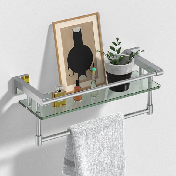 Estante de vidrio para baño SFGSOWOR de 40 cm con toallero de acero inoxidable