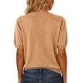 thumbnail image 4 of Women's Sweaters Casual V Neck Short Sleeve Knit Summer Pullover Sweater Tops Camel 2XL, 4 of 5