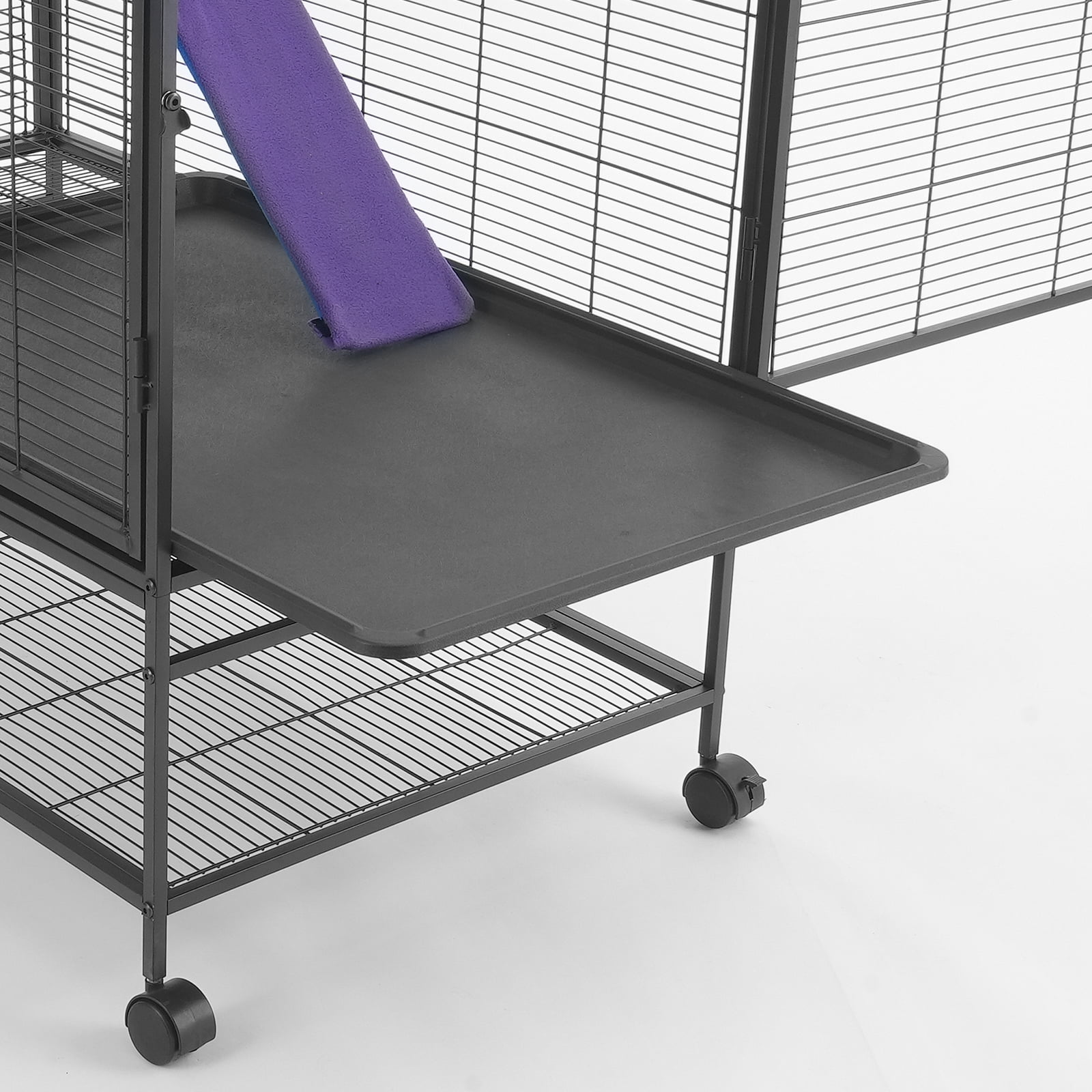 39" Metal Small Animal Cage 2-Tier Rolling Ferret Cage with Tray A Ramp